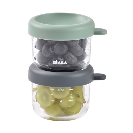 BEABA set od 2 staklene posude 2x150 ml, Sage green/Mineral