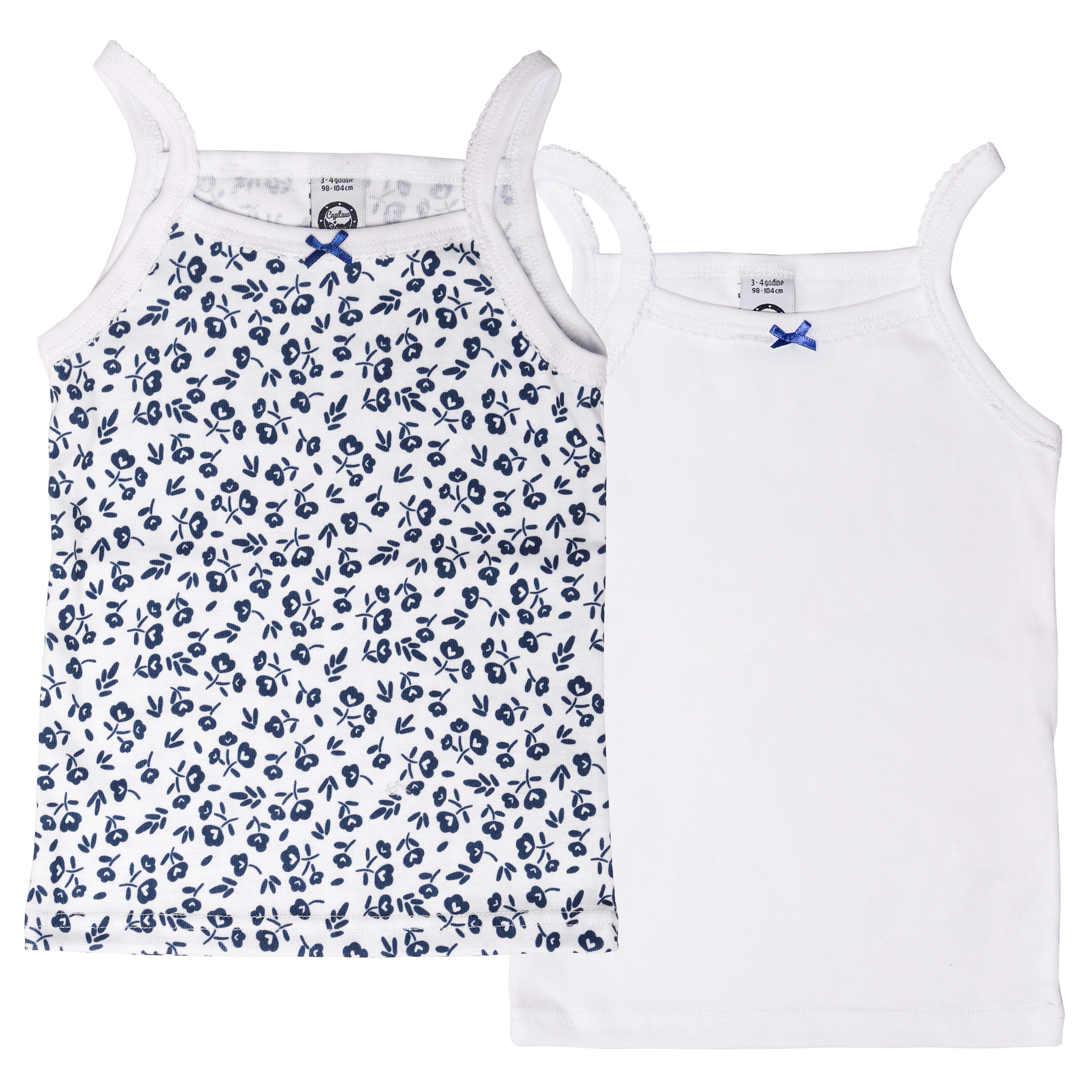 Capitano e Sirene  Set majica na bretele za devojčice,2kom - plavi cvetići i bela 