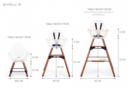 Childhome EVOLU 2 stolica - podesiva po visini (50-75 cm/*90 cm) - tamni natur, mat sedište