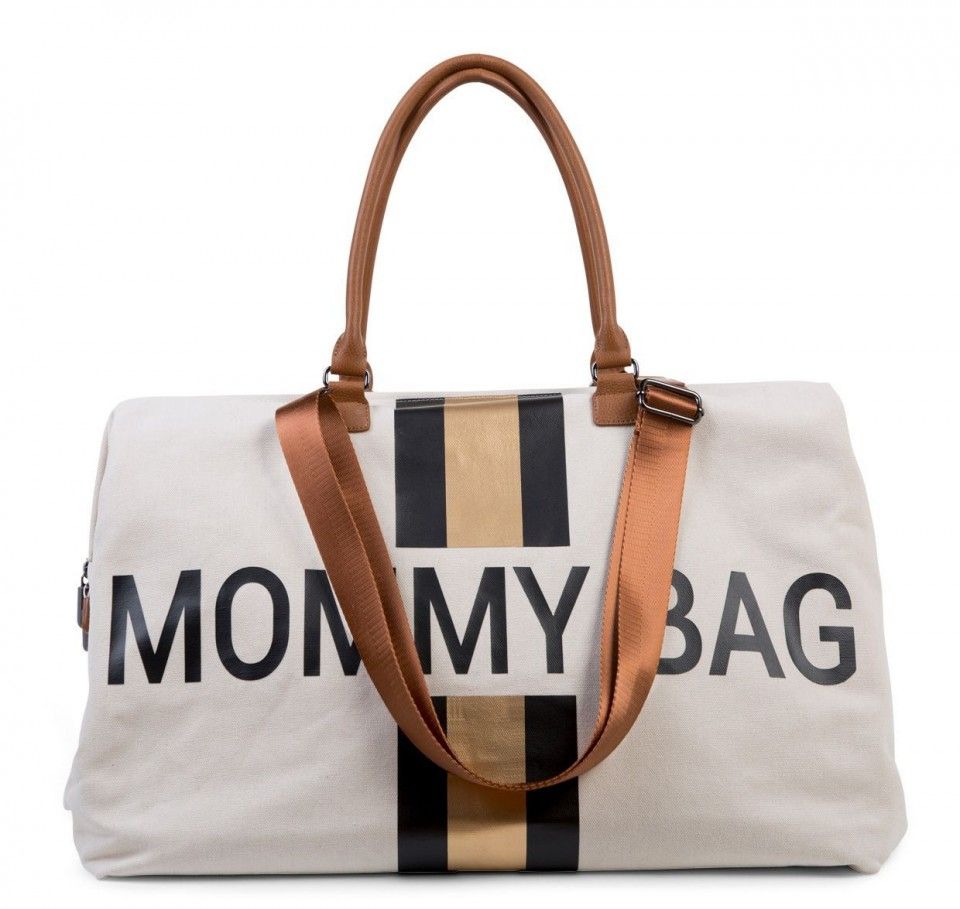 Childhome mommy bag (ručna torba) bež sa crno zlatnim prugama