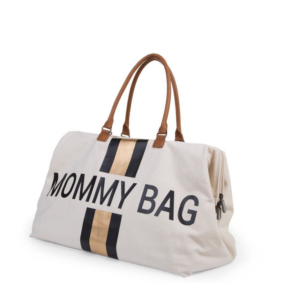 Childhome mommy bag (ručna torba) bež sa crno zlatnim prugama