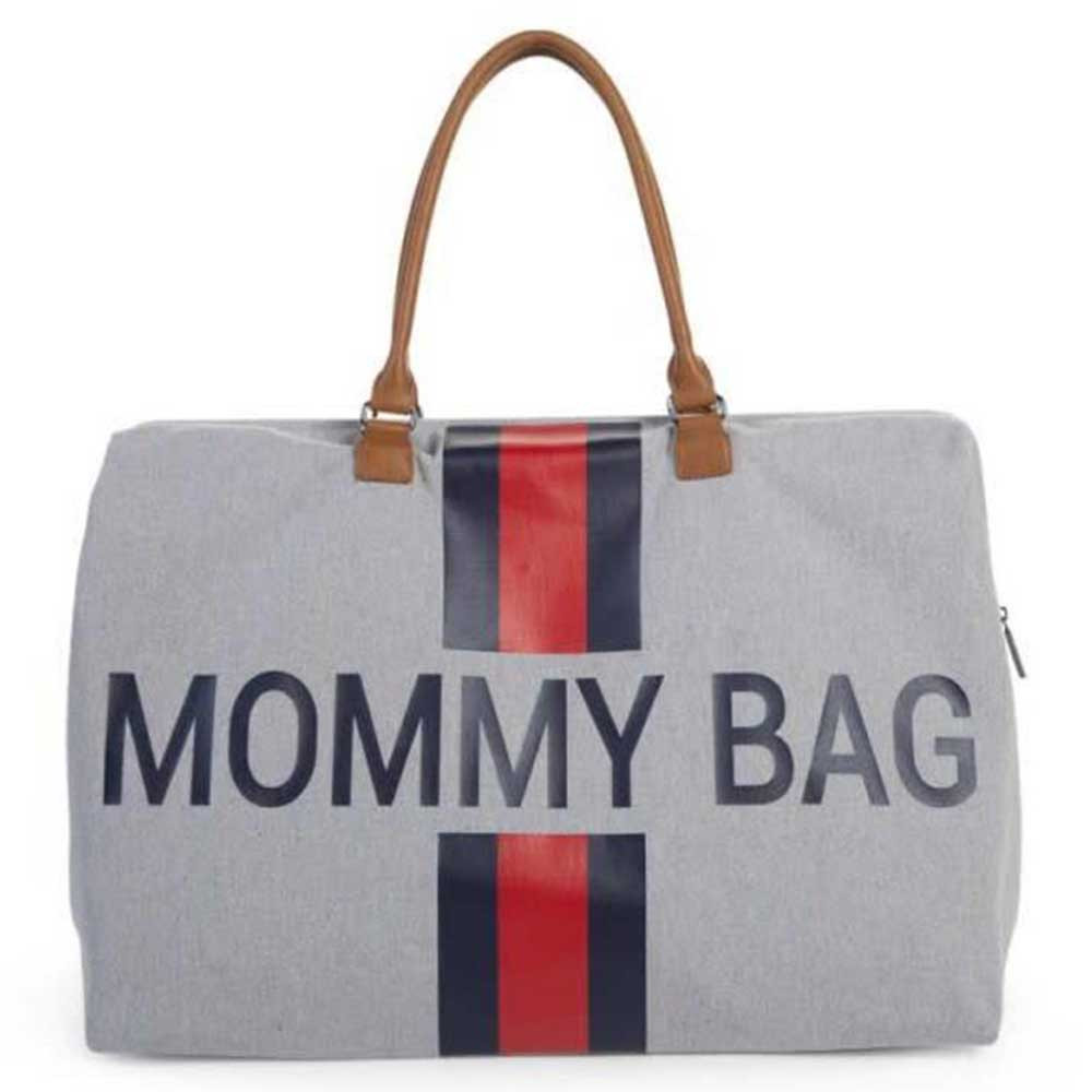 Childhome mommy bag - siva sa teget i crvenim štraftama