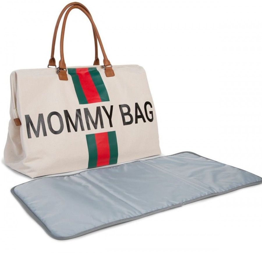 Childhome Mommy bag (ručna torba) Off white sa crveno zelenim prugama