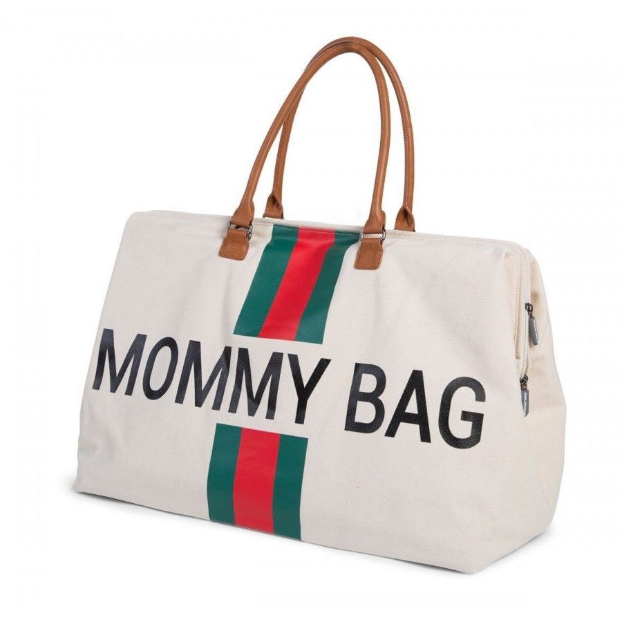 Childhome Mommy bag (ručna torba) Off white sa crveno zelenim prugama